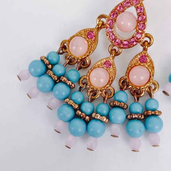 VTG Signed Joan Rivers Chandelier Screw Back Earrings Glass Beads Dangle Drop - Picture 3 of 12